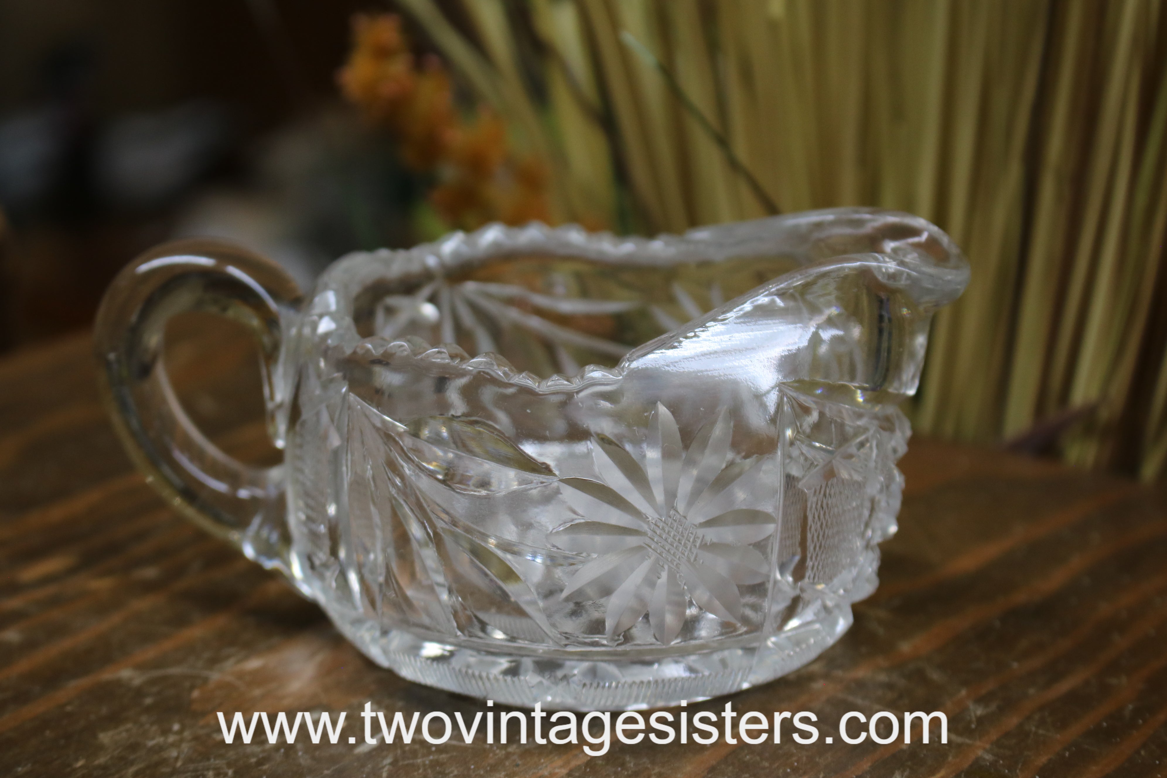 VINTAGE CRYSTAL ( LOOKING ) CREAMER MEASURING CUP CUT GLASS ETCHED CLEAR