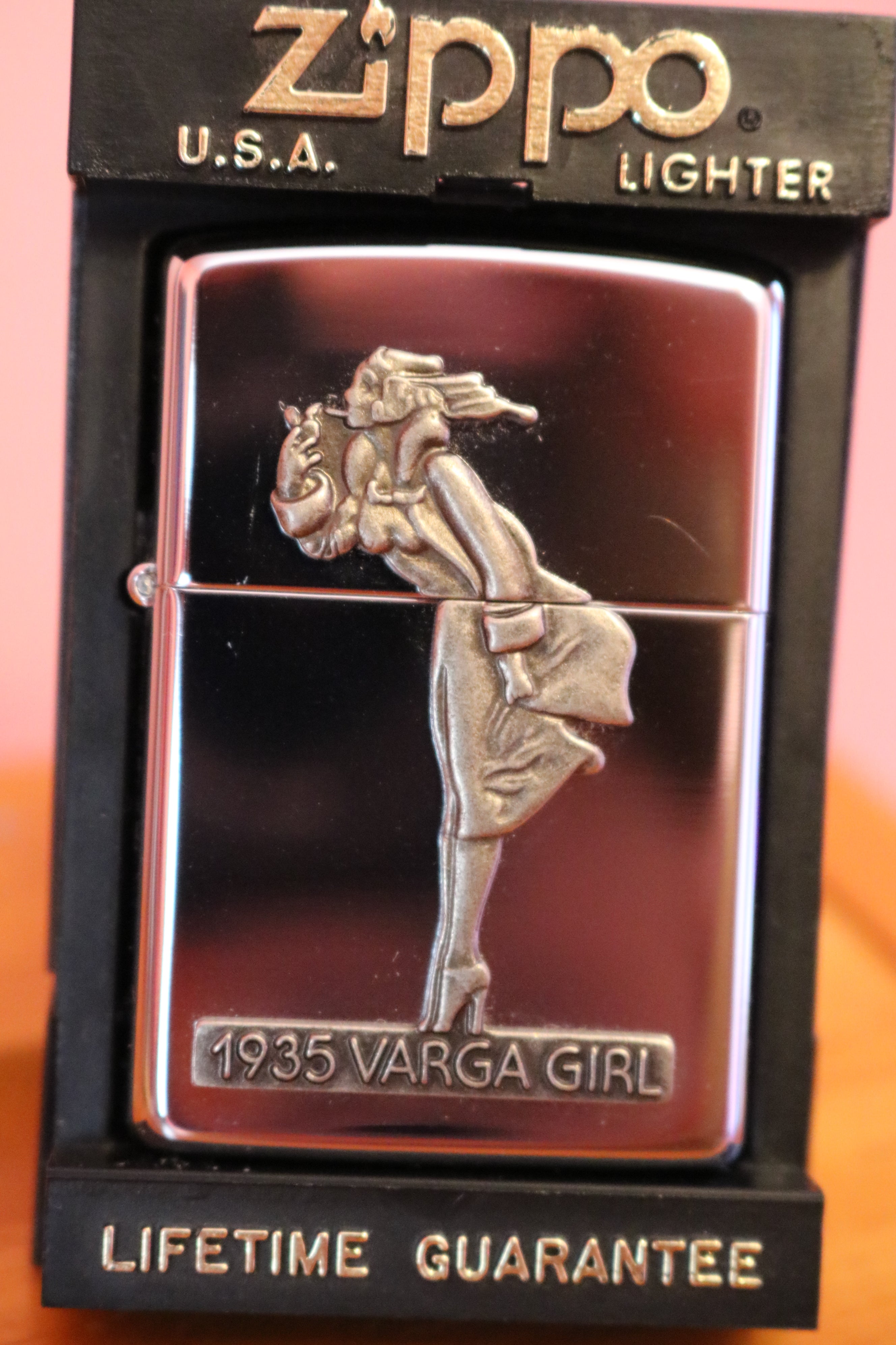 Vintage 1993 Zippo Lighter 1935 Varga Girl Chrome Mirror Flawless