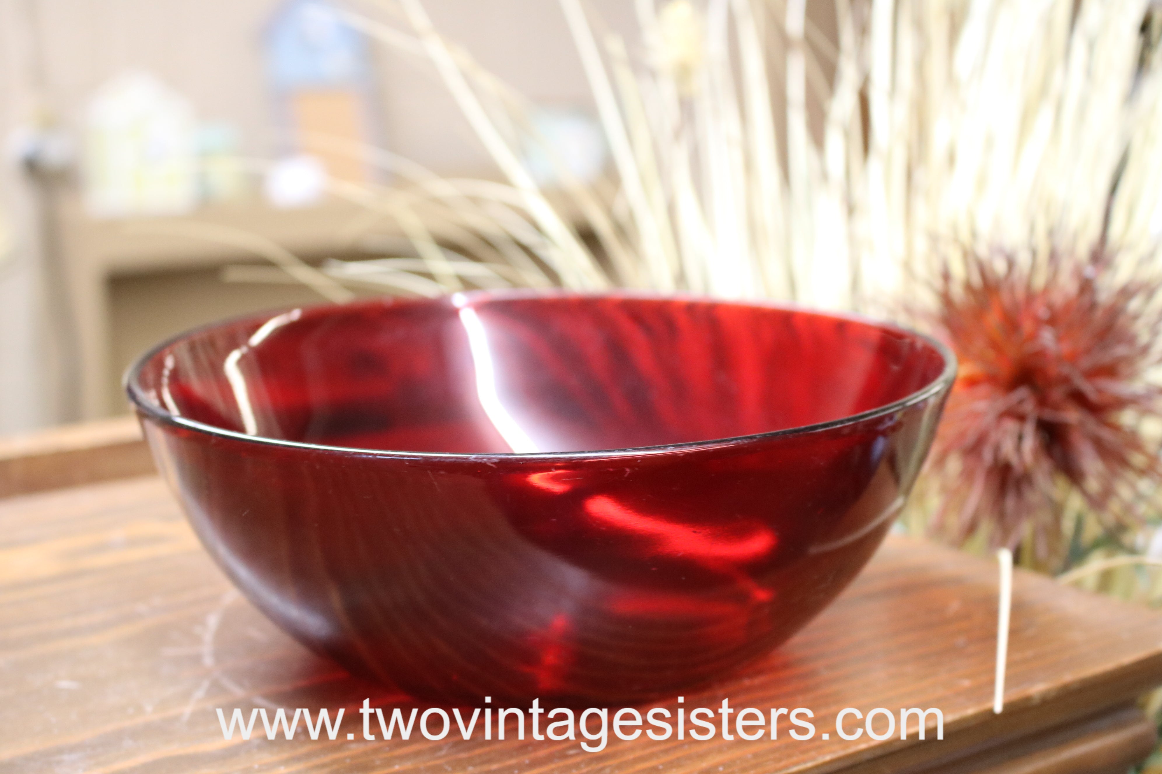 RARE Anchor hocking Red Rim Red Trim Glass Mixing Bowl - Ruby Lane