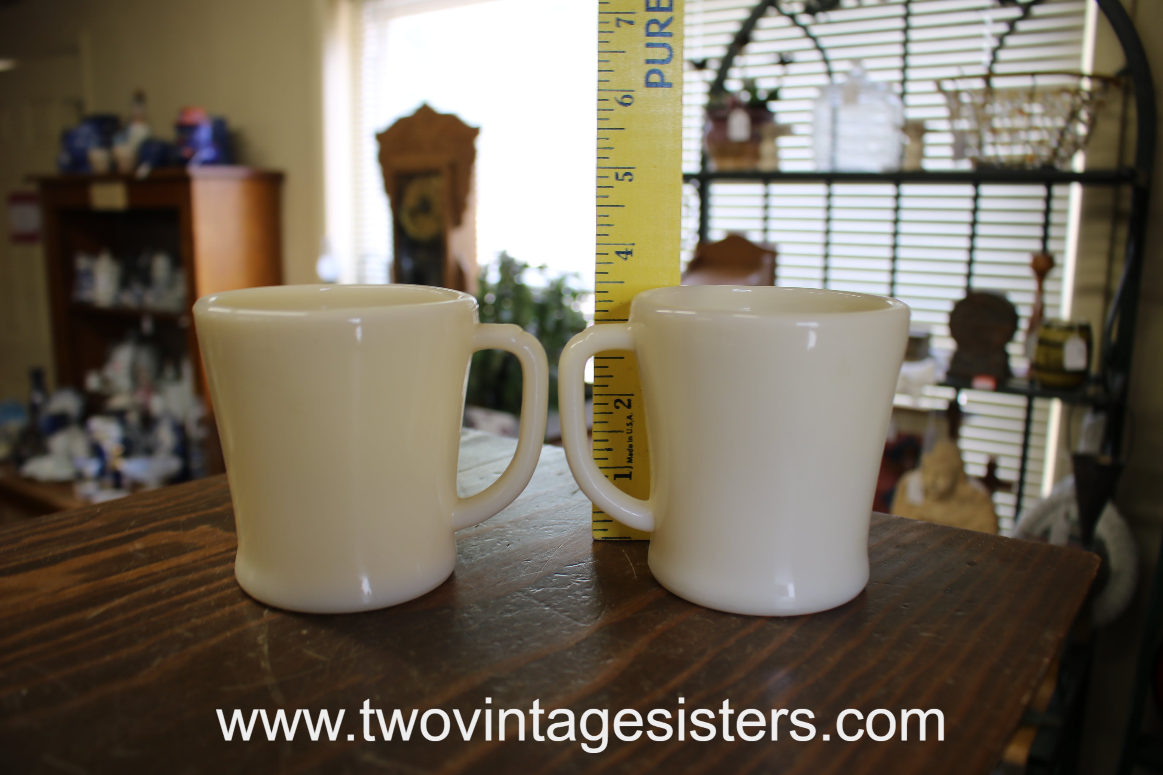 Pair Fire King Ivory Flat Bottom Mugs 