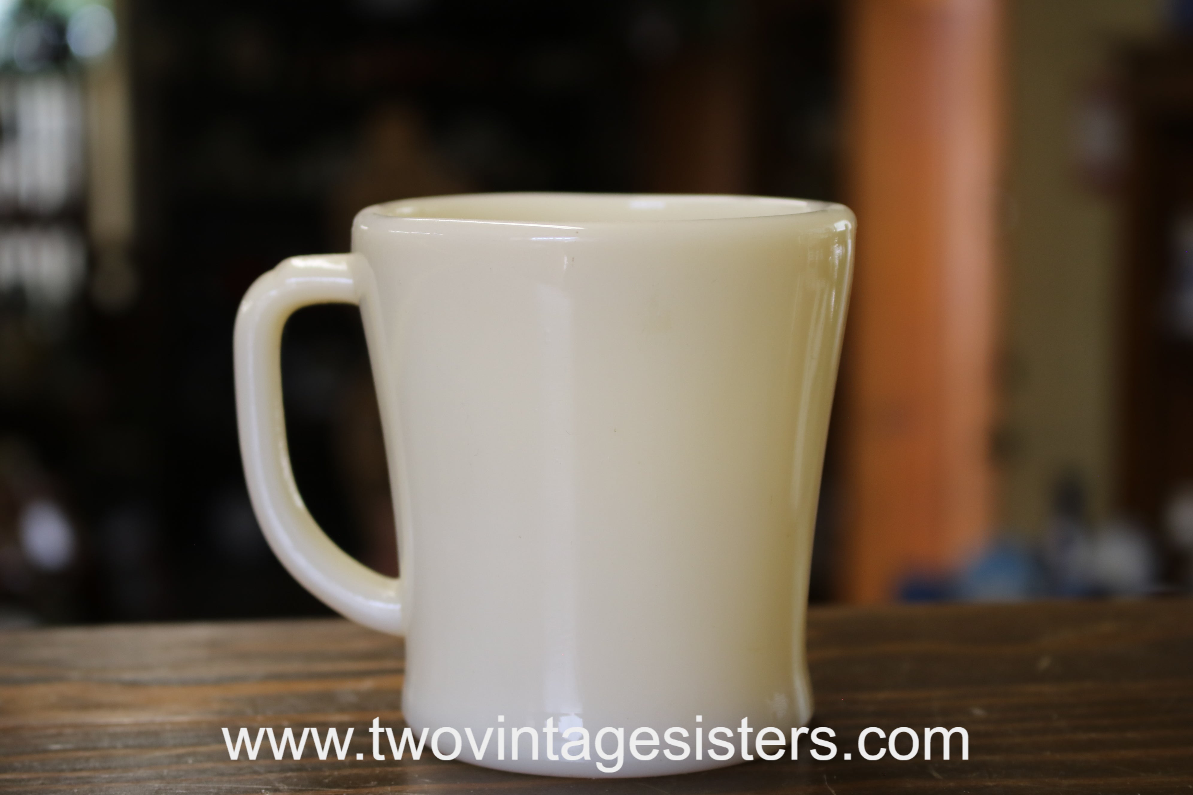 Pair Fire King Ivory Flat Bottom Mugs 