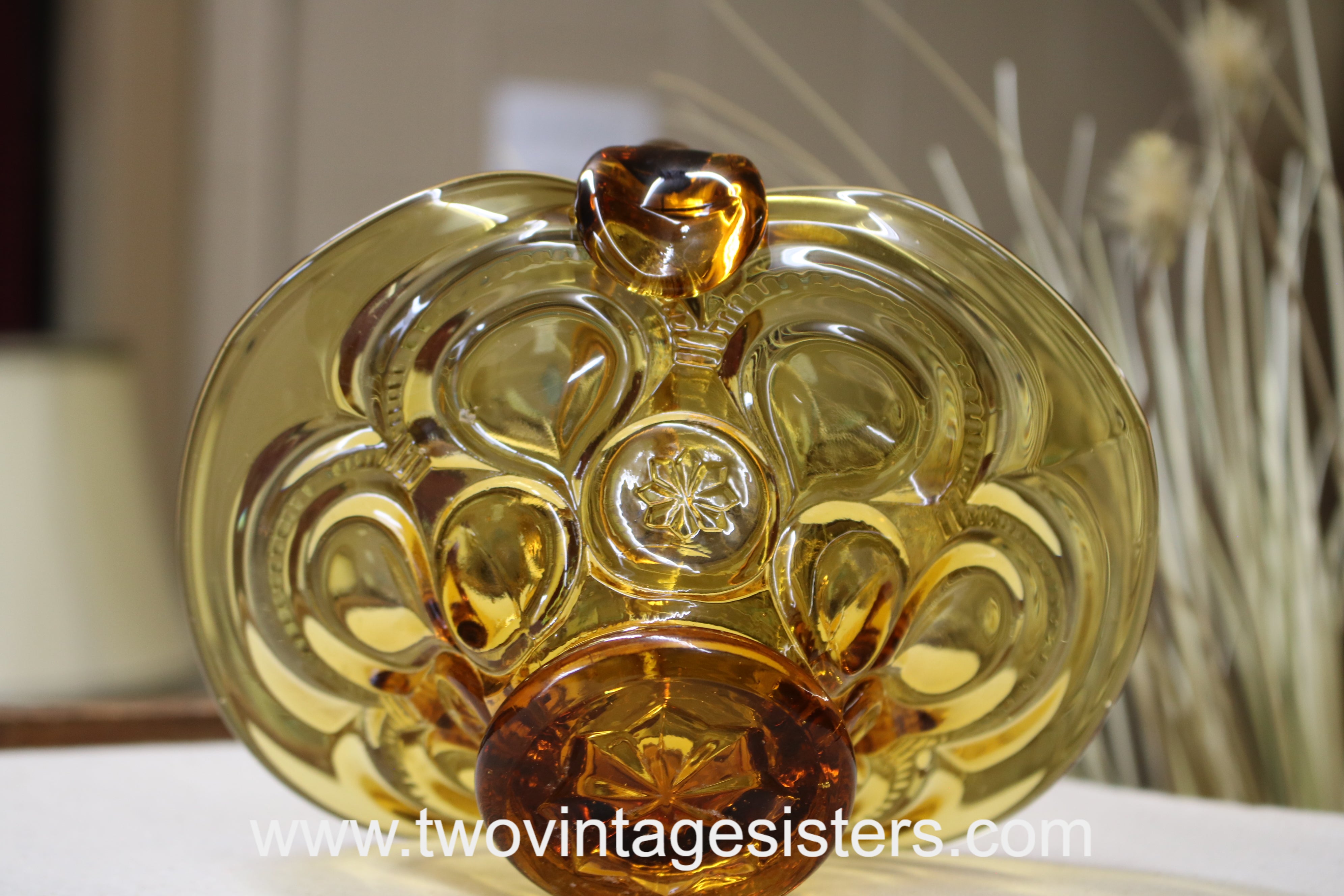 Amber Glass Moon & Star Pattern Fire Side Shaped Basket- LE Smith Glass hot USA