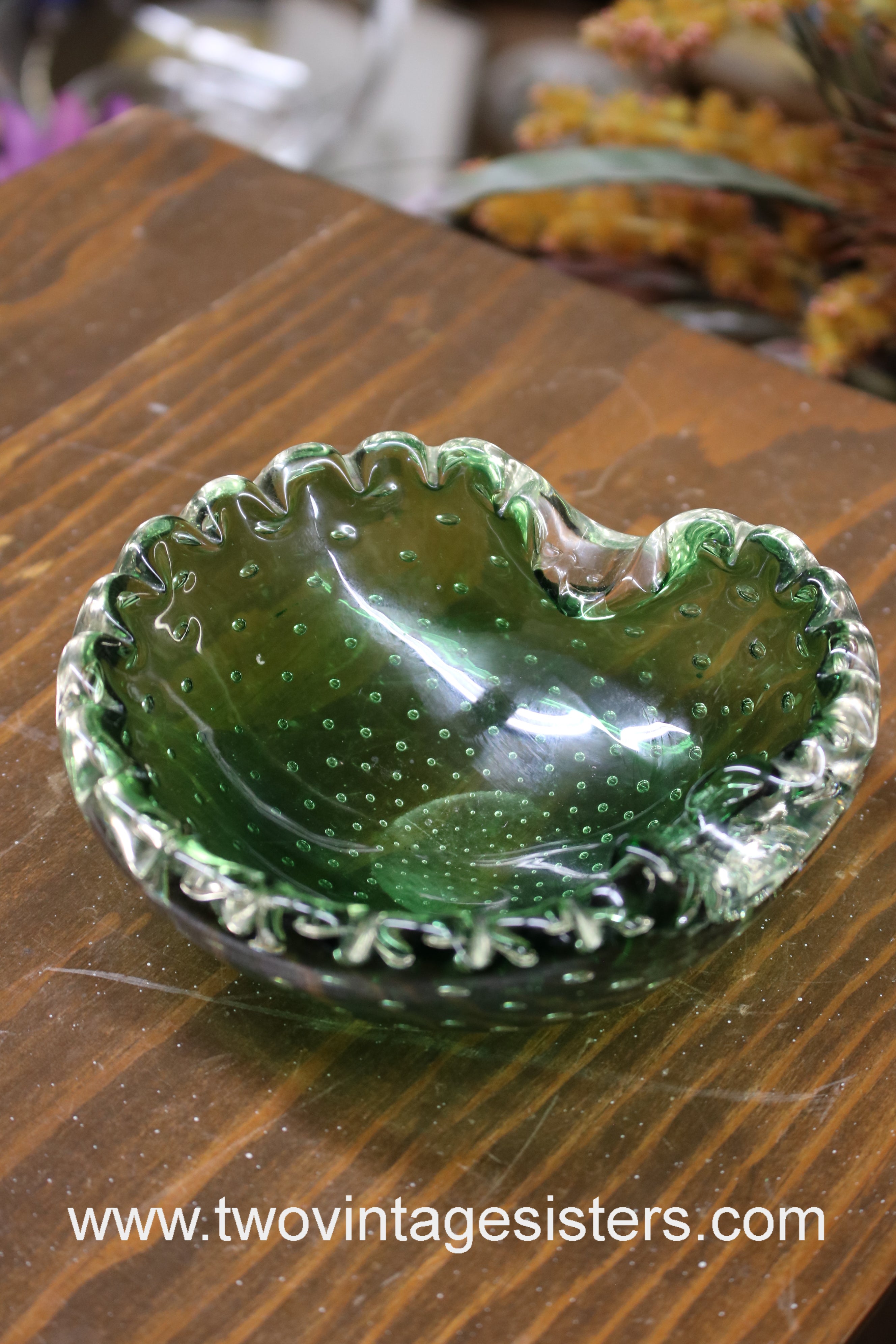 1950's Emerald Green Murano Glass Shell hot Ashtray