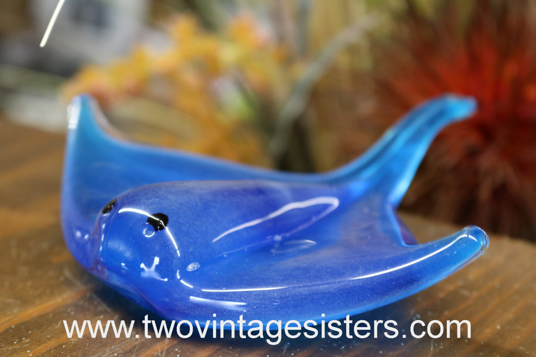 Blue Art Glass Manta Sting Ray Marine Life Figurine
