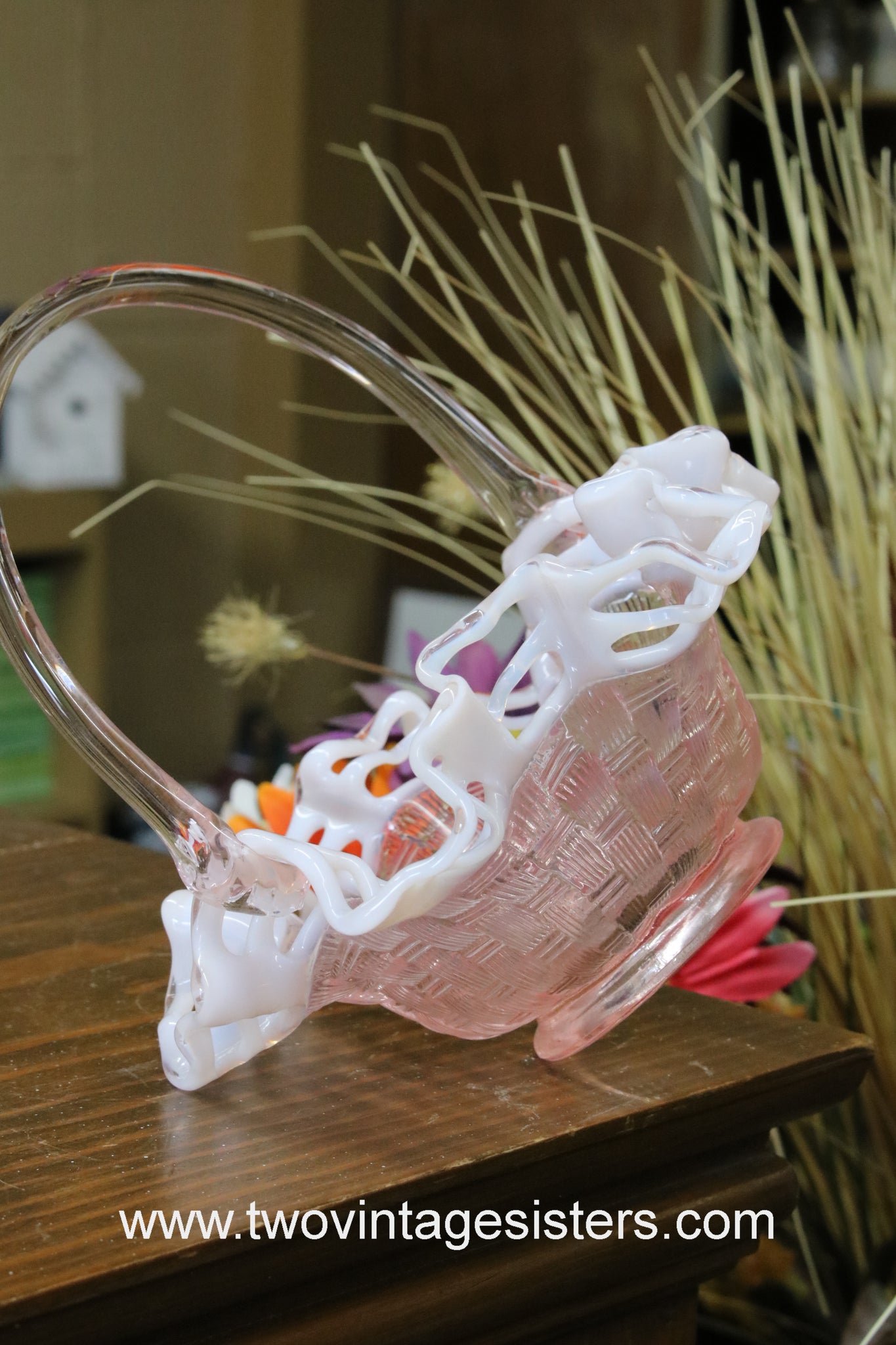 Fenton Opalescent Pink Glass Art Basket 