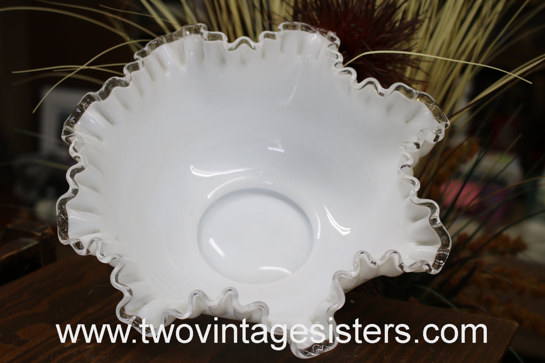 Fenton Silver Crest Style White Milk Glass Ruffled Crimped Rim Bowl 783B