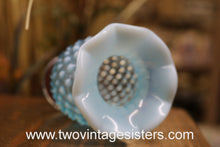 Load image into Gallery viewer, Fenton Hobnail Bud Vase Aqua Blue Opalescent Crimped Ruffled Rim
