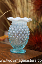 Load image into Gallery viewer, Fenton Hobnail Bud Vase Aqua Blue Opalescent Crimped Ruffled Rim
