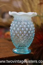 Load image into Gallery viewer, Fenton Hobnail Bud Vase Aqua Blue Opalescent Crimped Ruffled Rim
