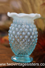 Load image into Gallery viewer, Fenton Hobnail Bud Vase Aqua Blue Opalescent Crimped Ruffled Rim
