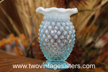 Load image into Gallery viewer, Fenton Hobnail Bud Vase Aqua Blue Opalescent Crimped Ruffled Rim
