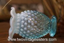 Load image into Gallery viewer, Fenton Hobnail Bud Vase Aqua Blue Opalescent Crimped Ruffled Rim
