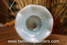 Load image into Gallery viewer, Fenton Hobnail Bud Vase Aqua Blue Opalescent Crimped Ruffled Rim
