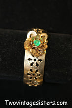 Load image into Gallery viewer, Gold Tone Cutout Bracelet Bangle Jewel &amp; Flower - Vintage Sisters Collection
