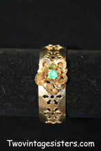 Load image into Gallery viewer, Gold Tone Cutout Bracelet Bangle Jewel &amp; Flower - Vintage Sisters Collection
