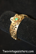 Load image into Gallery viewer, Gold Tone Cutout Bracelet Bangle Jewel &amp; Flower - Vintage Sisters Collection
