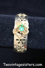 Load image into Gallery viewer, Gold Tone Cutout Bracelet Bangle Jewel &amp; Flower - Vintage Sisters Collection
