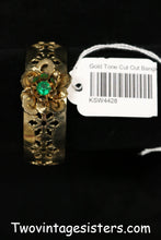 Load image into Gallery viewer, Gold Tone Cutout Bracelet Bangle Jewel &amp; Flower - Vintage Sisters Collection
