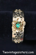 Load image into Gallery viewer, Gold Tone Cutout Bracelet Bangle Jewel &amp; Flower - Vintage Sisters Collection
