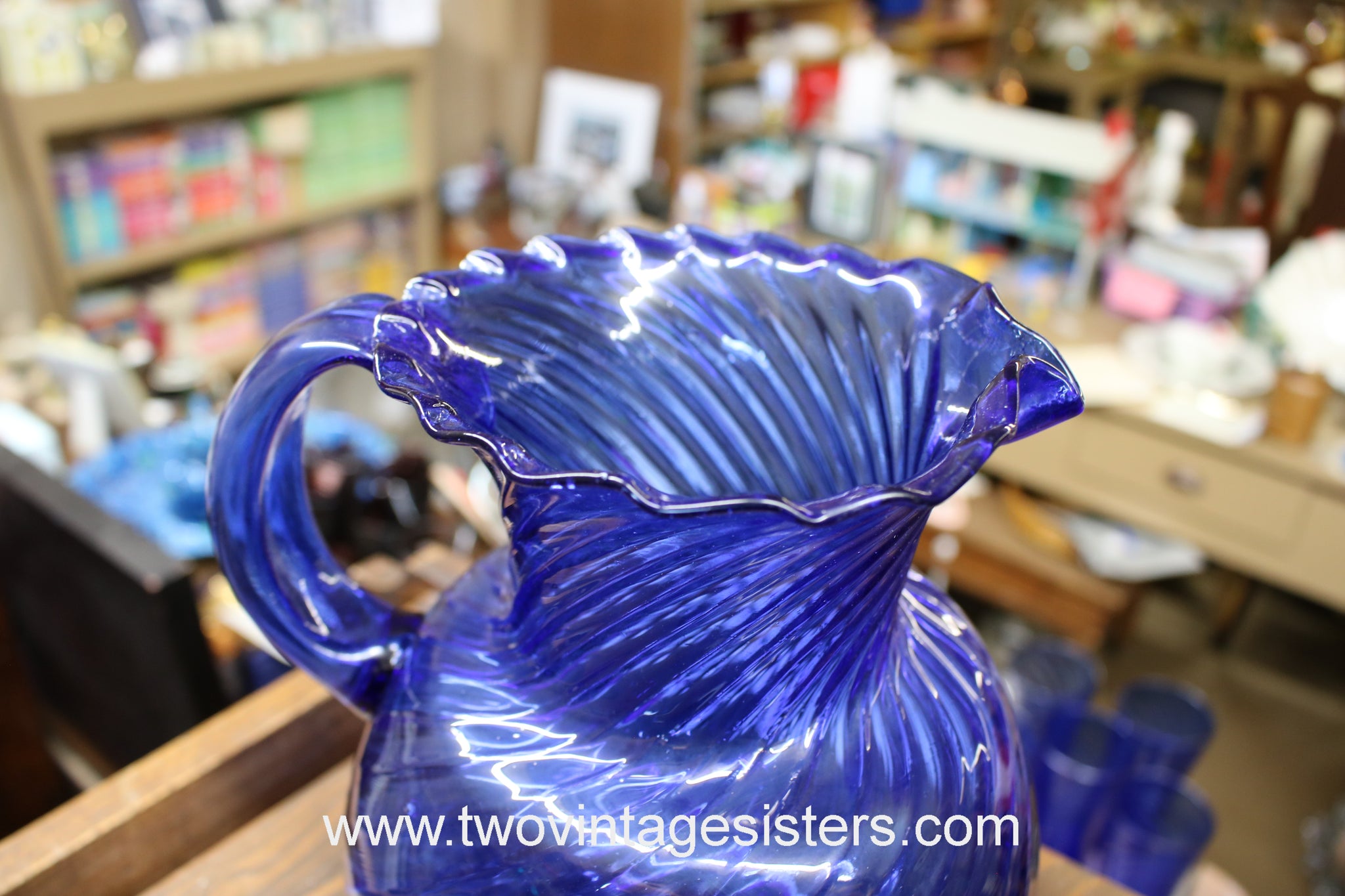 Vintage Handblown Cobalt Blue retailer Swirl Glasses