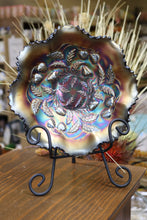 Load image into Gallery viewer, Northwood Carnival Glass Amethyst Strawberry Bowl with Basket Weave Back
