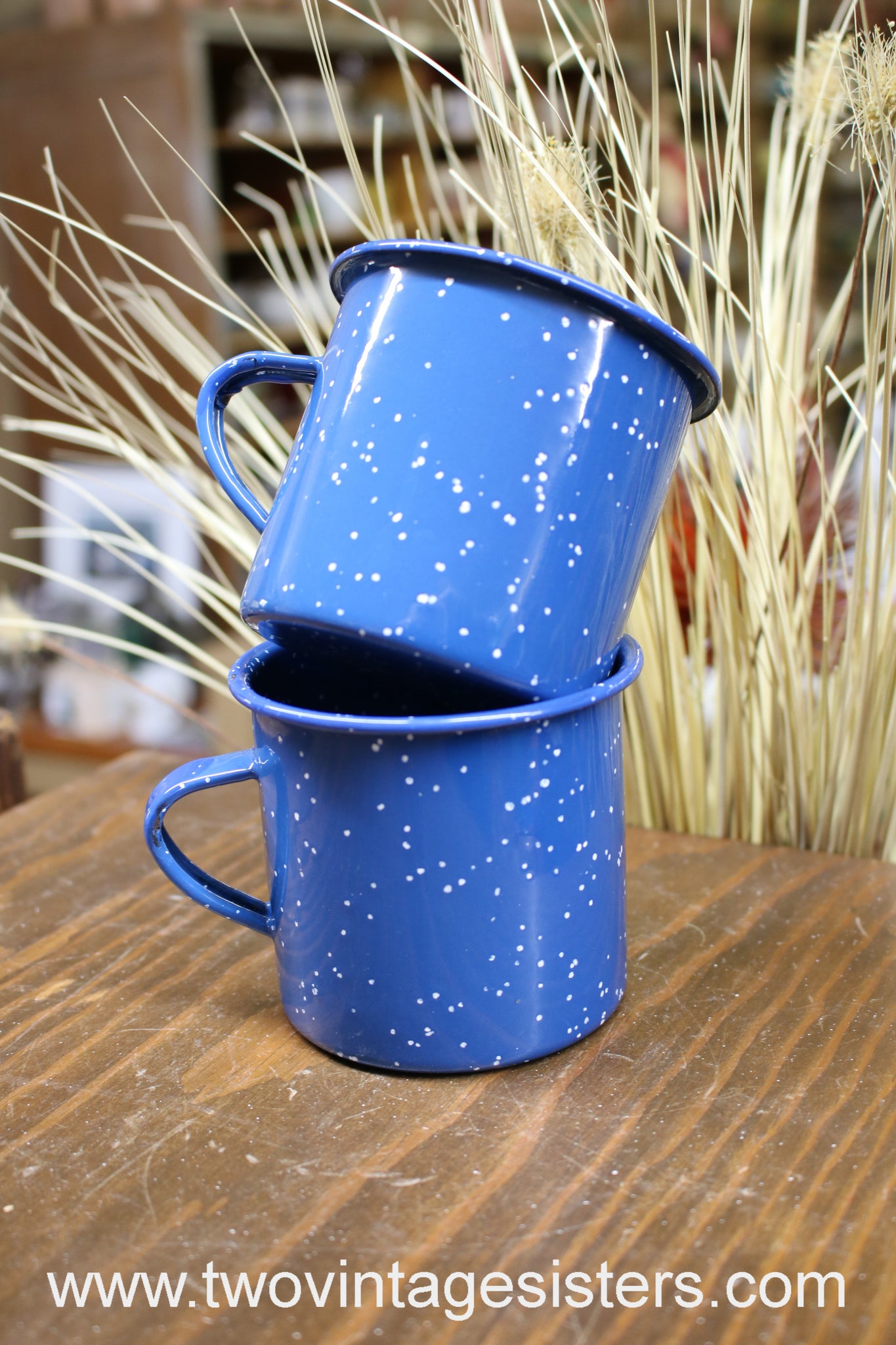 Vintage Blue White Speckled Enamel Metal Coffee Mug Cowboy Camping Cup
