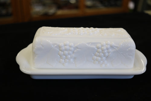 Imperial Milk Glass Grape Patter Butter Dish & Lid 