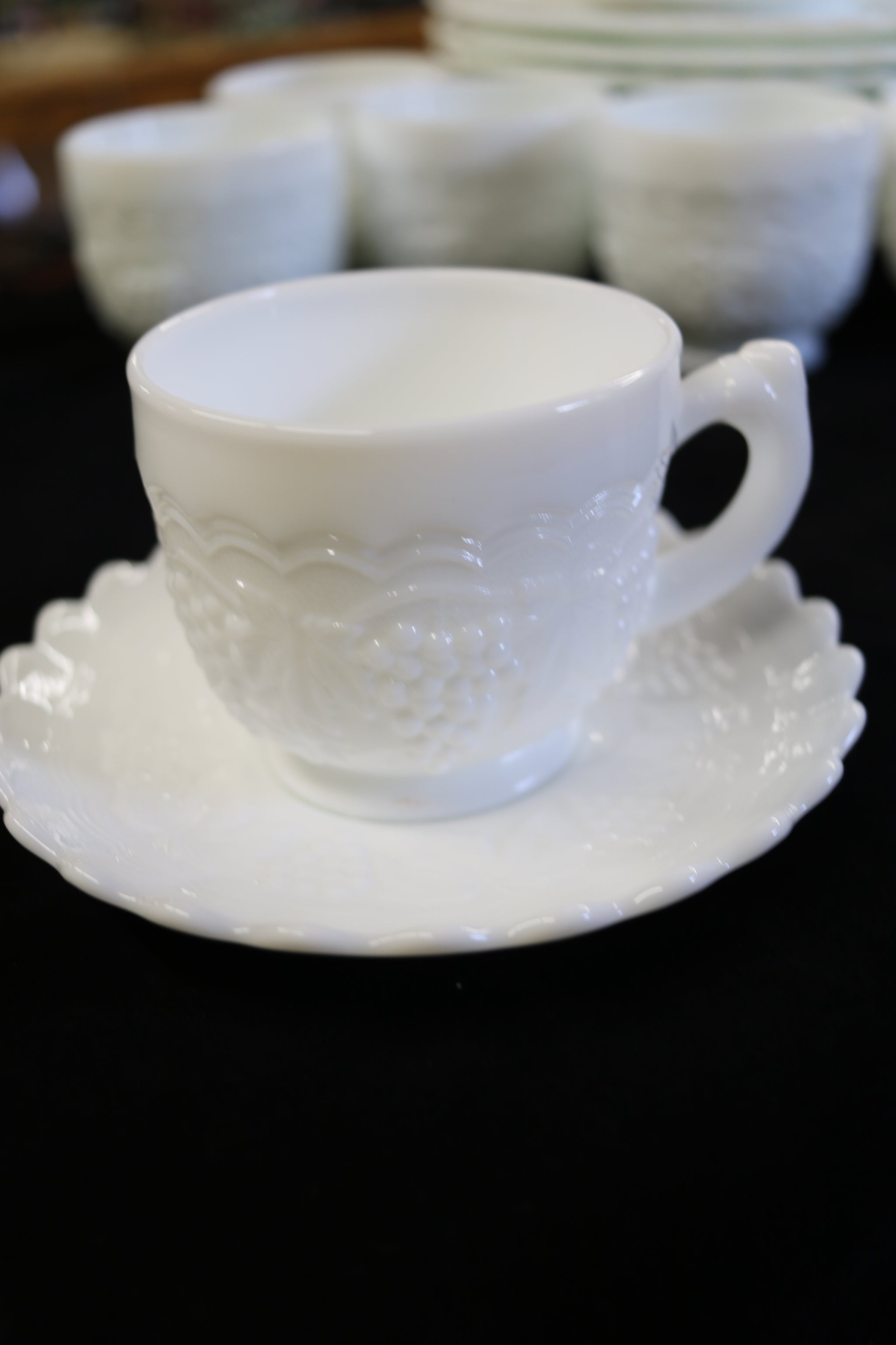 Milk Glass dessert cups, grape pattern, set of 8 hot