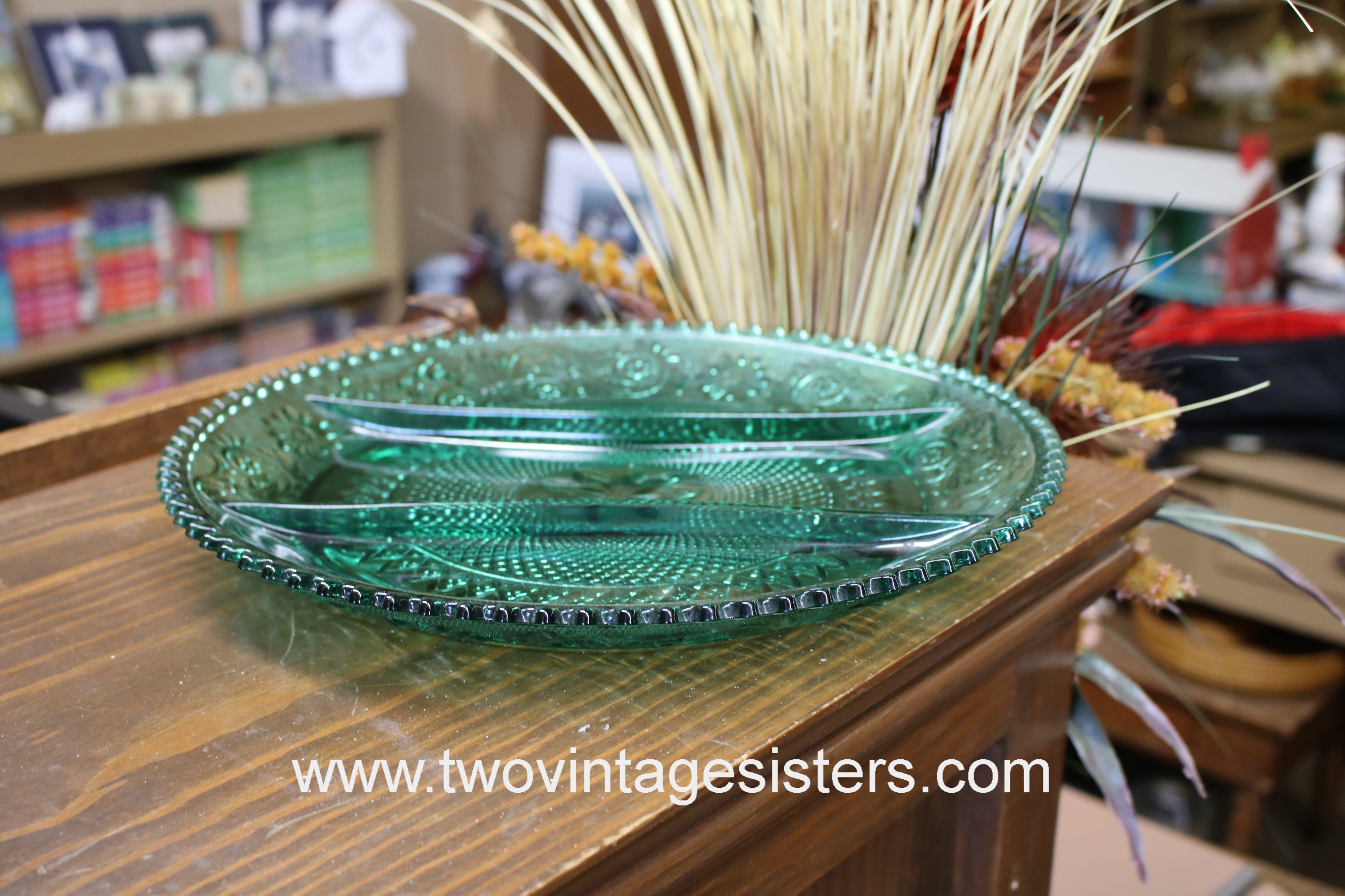 Vintage Tiara Glass Mini-Basket with Hand-Blown Handle Spruce popular Green.