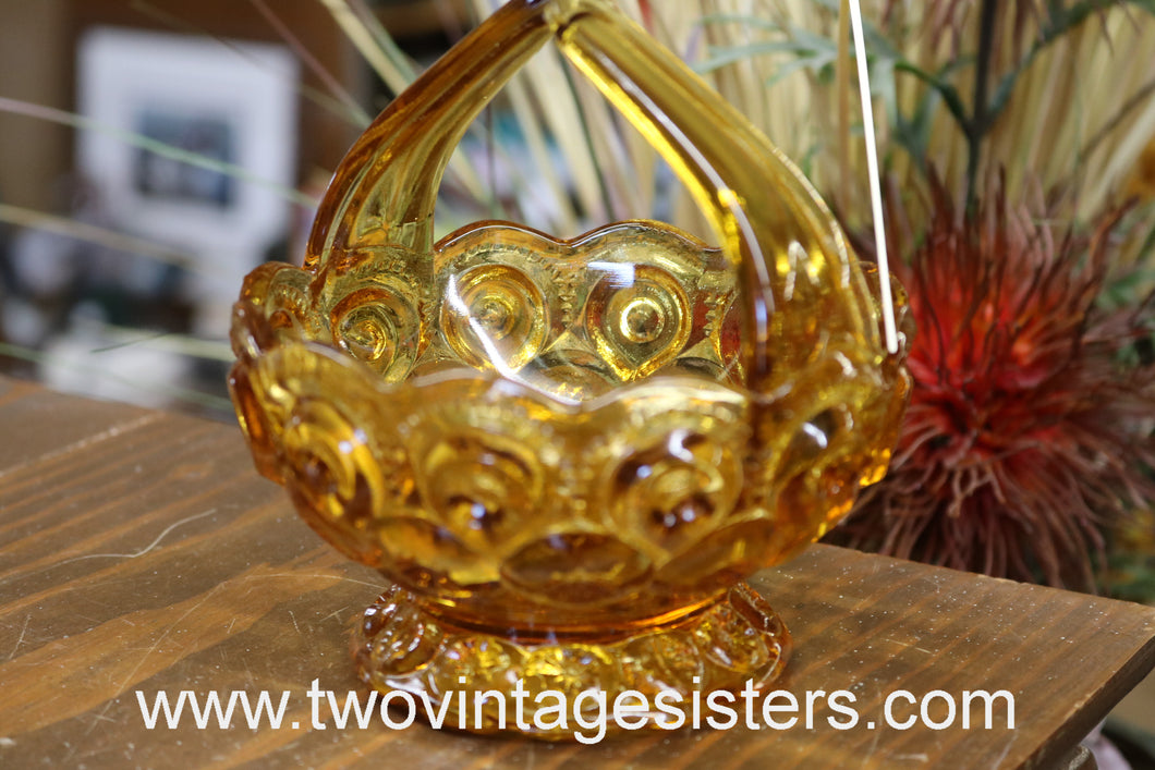 L.E Smith Moon and Star Glass Vintage Amber Basket