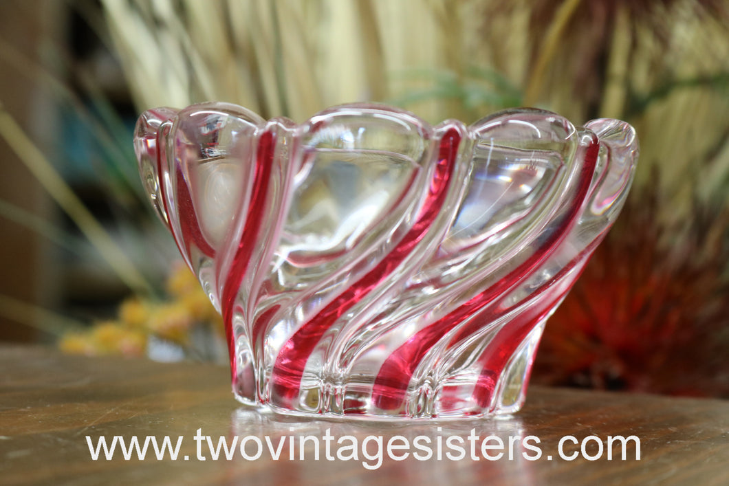 Mikasa Peppermint Crystal Bowl Red Swirl Trinket Candy Nut Holiday
