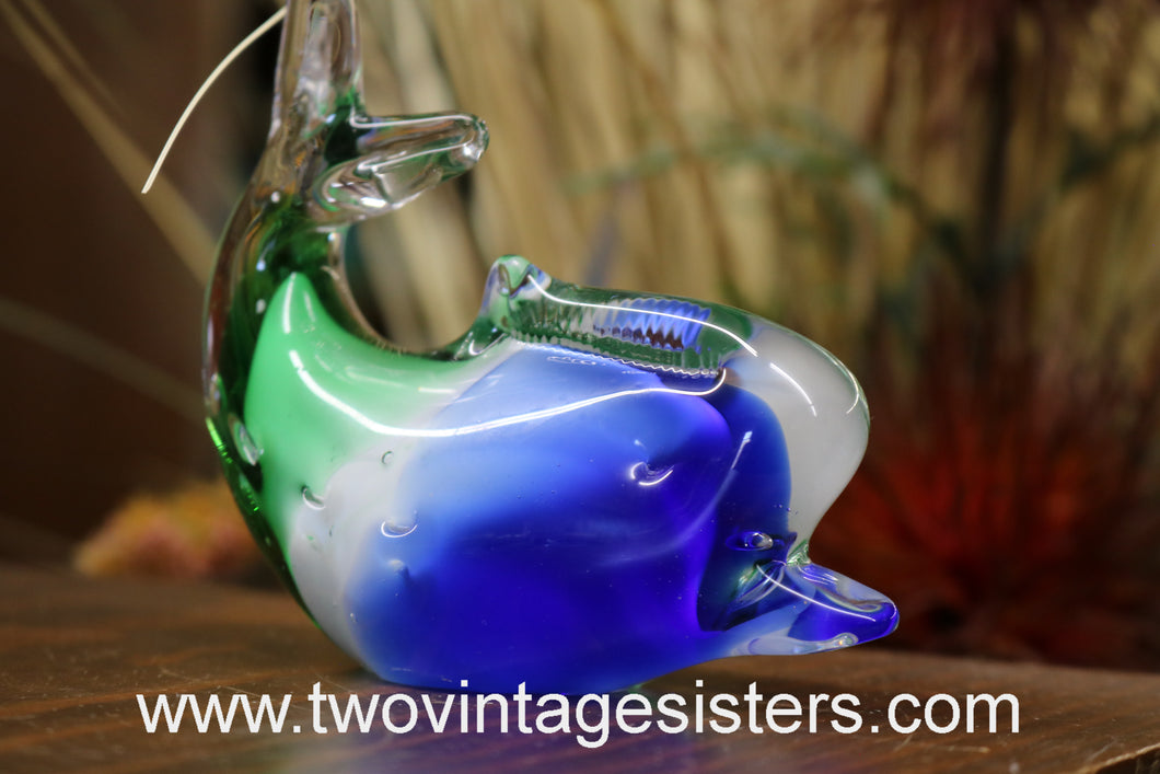 Green Blue White Multi Color Glass Art Marine Figurine Paperweight