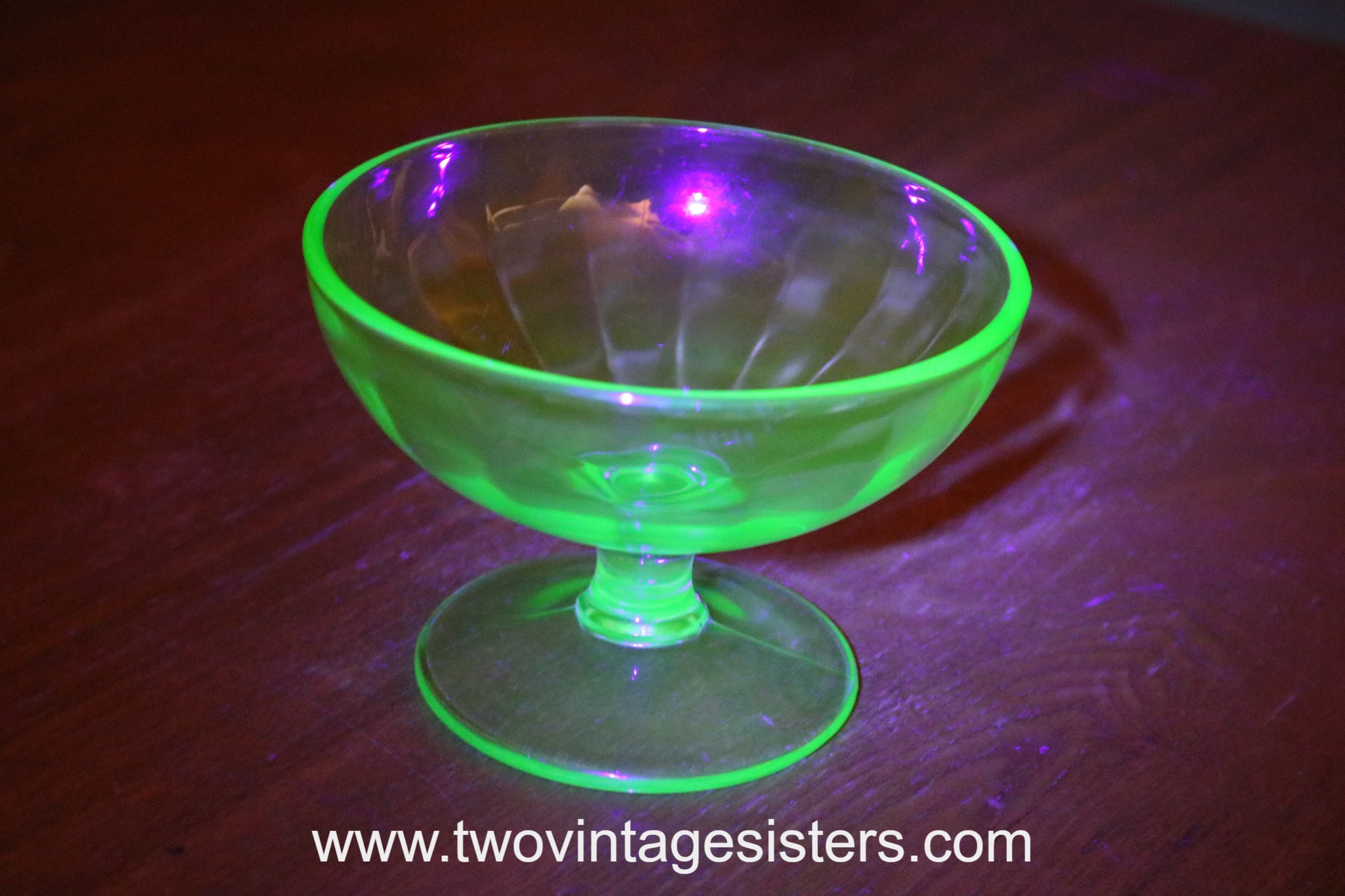 Watermelon Uranium pedestal outlet candy dish fluted edge green pink purple