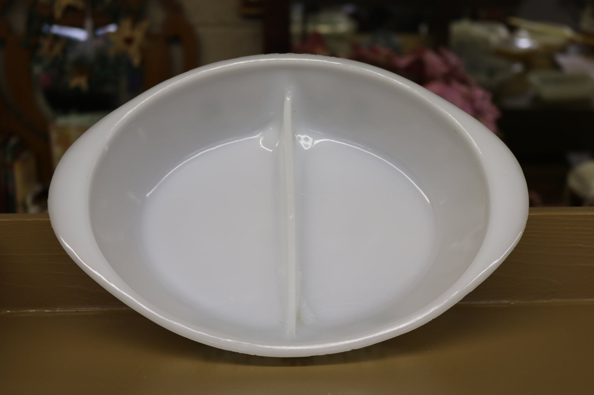 Vintage Glasbake White Milk Glass Divided Oval Casserole Baking Dish Oven  Ware