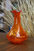 Load image into Gallery viewer, Vintage Pilgrim Orange Crackle Glass Pitcher Long Neck Ruffled Rim Clear Handle
