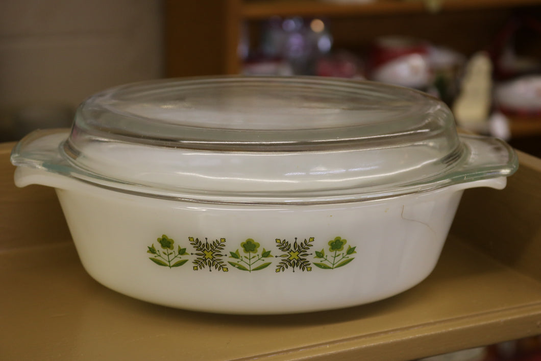 Vintage Anchor Hocking Fire King Meadow Green 1970s 1.5 qt Casserole Dish