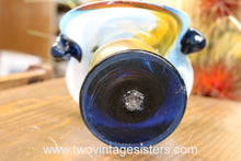 Load image into Gallery viewer, Vintage Hand Blown Blue Gold Glass Swirl Basket Handled

