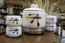 Load image into Gallery viewer, West Bend USA Stoneware Set Soup Pot And 4 Bean Bowls Electric Warmer
